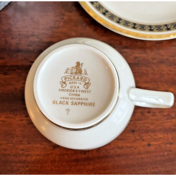 Pickard China Black Sapphire Cup and Saucer Hand Decorated Black and Gold - Picture 4 of 6